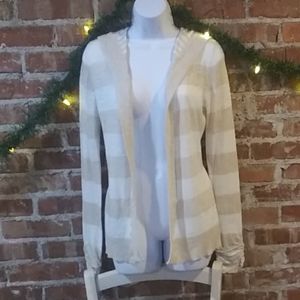 Maurices hooded striped cardigan tan and white